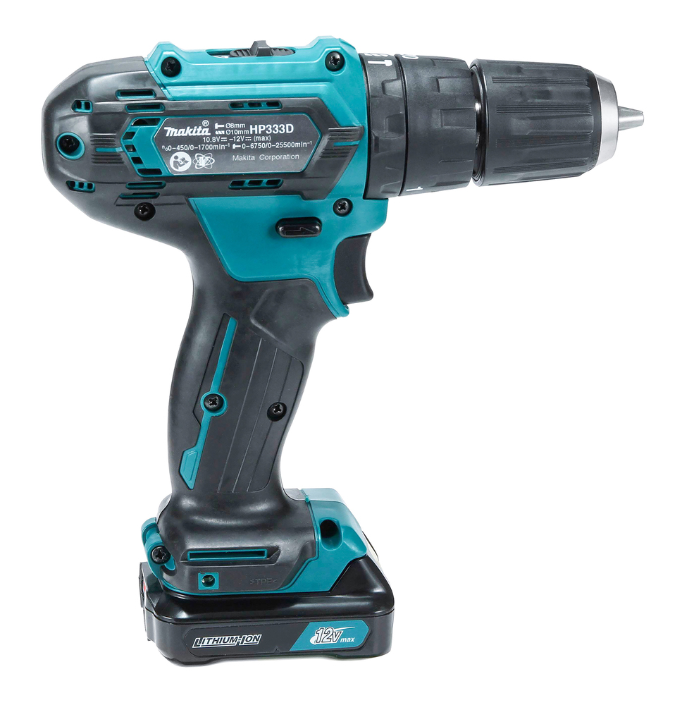 Ударная дрель-шуруповерт аккумуляторная Makita HP333DWME CXT 12В, 2х4.0 Ач, 30 Нм, 1700 об/мин
