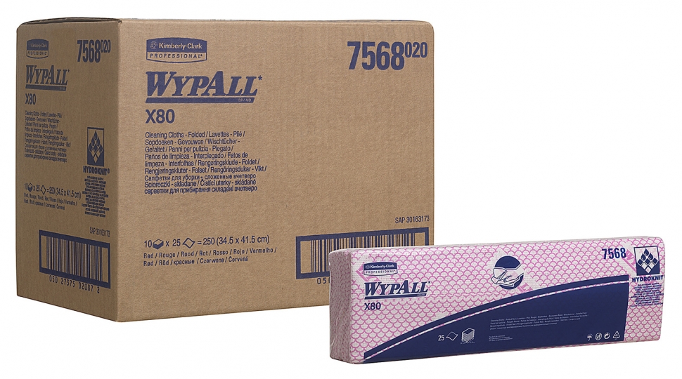 Протирочный материал в пачках Kimberly-Clark WypAll X80 7568, красный