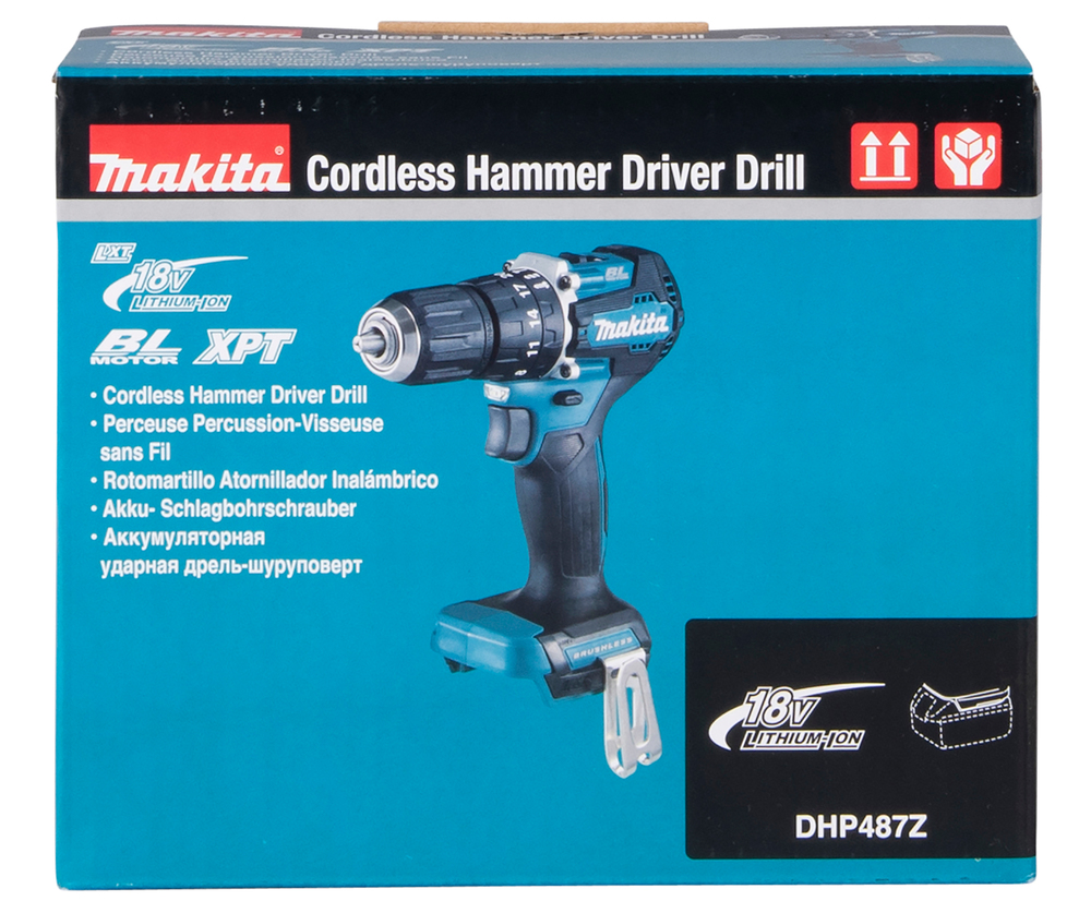 Ударная дрель-шуруповерт аккумуляторная Makita DHP487Z LXT 18В, 40 Нм, 1700 об/мин, без акб и ЗУ