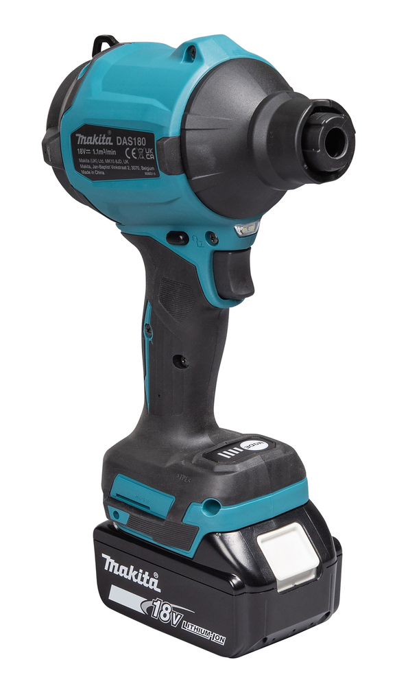 Аккумуляторная воздуходувка Makita DAS180Z LXT 18В BL, воздушный поток до 200м/сек, расход до 1,1м3/мин, макс. сила всасывания 10,3 кПа, без акб и З/У