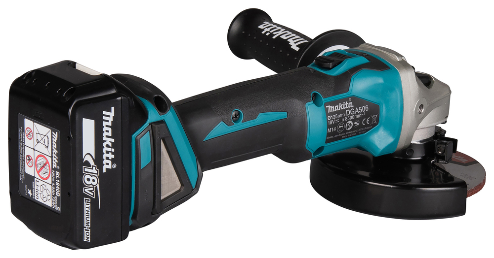 Угловая шлифмашина аккумуляторная Makita DGA506RME LXT 18В, 125 мм, 8500 об/мин, 2х4.0 Ач Li-ion