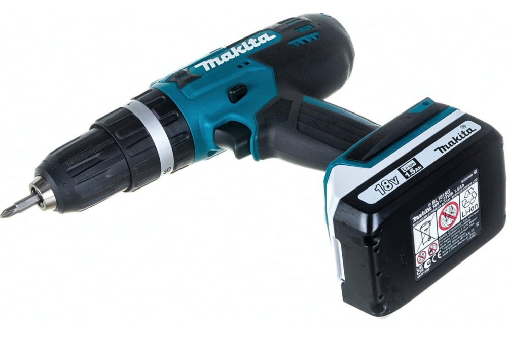 Ударная дрель-шуруповерт аккумуляторная Makita HP488DWE G-серия 18В, 2х1.5 Ач, 42 Нм, 1400 об/мин