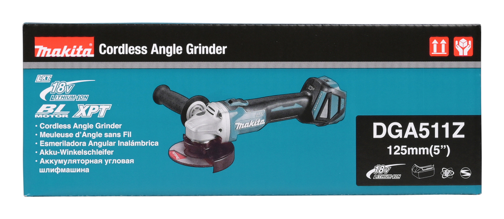 Угловая шлифмашина аккумуляторная Makita DGA511Z LXT 18В, 125 мм, 3000 - 8500 об/мин, без акб и ЗУ