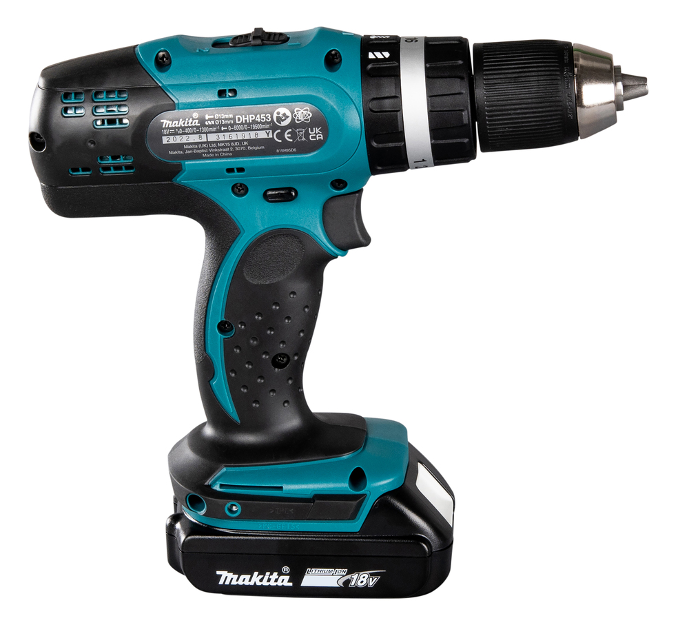 Ударная дрель-шуруповерт аккумуляторная Makita DHP453SYE LXT 18В, 2х1.5 Ач, 42 Нм, 1300 об/мин
