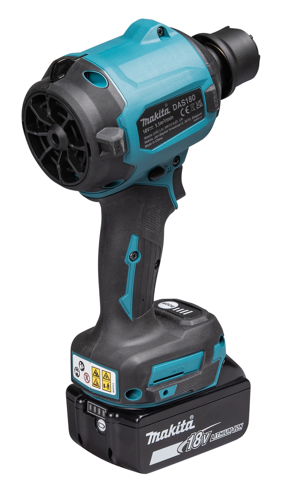 Аккумуляторная воздуходувка Makita DAS180Z LXT 18В BL, воздушный поток до 200м/сек, расход до 1,1м3/мин, макс. сила всасывания 10,3 кПа, без акб и З/У