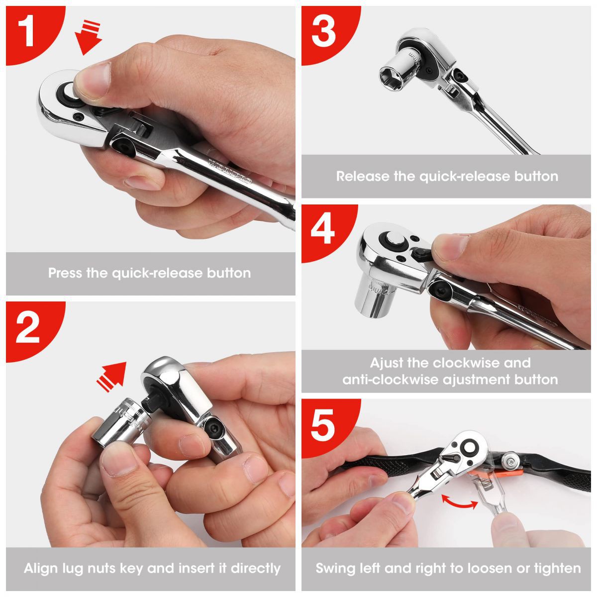 Ключ трещоточный  1/4" удлиненная с поворотной головкой WORKPRO