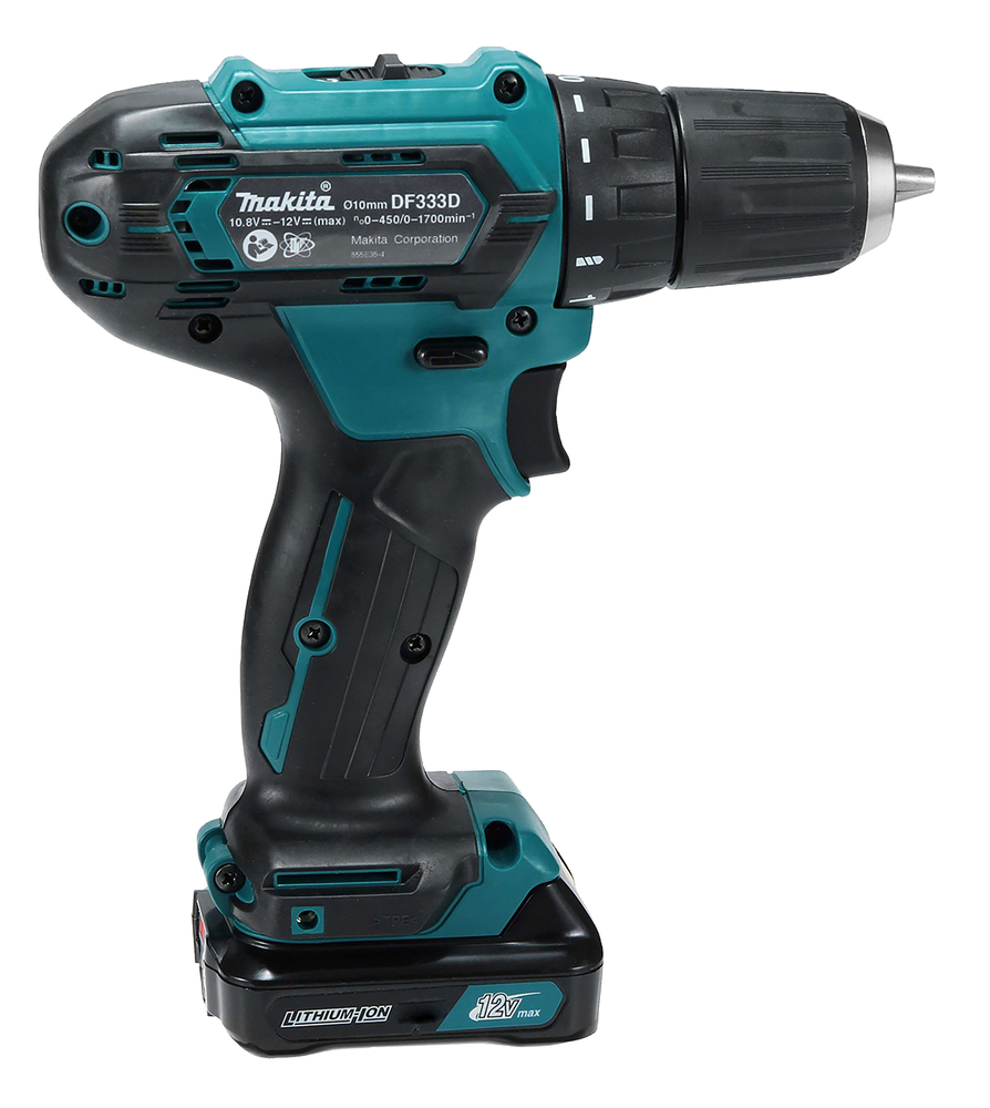 Дрель-шуруповерт аккумуляторная Makita DF333DWYE CXT 12В, 2х1.5 Ач Li-ion, 30 Нм, 1700 об/мин