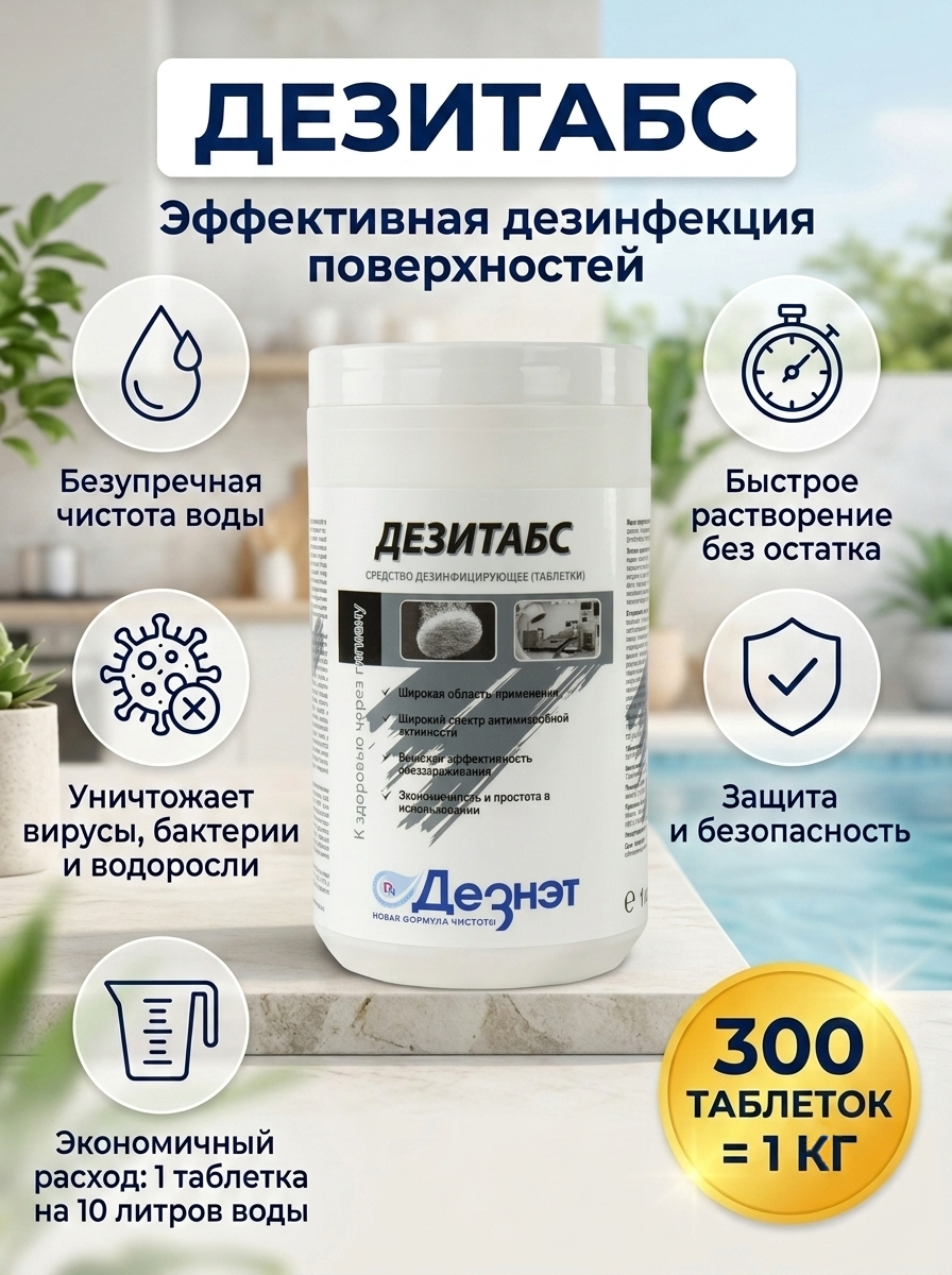 Дезитабс дезинфицирующее средство 300 таблеток 1 кг