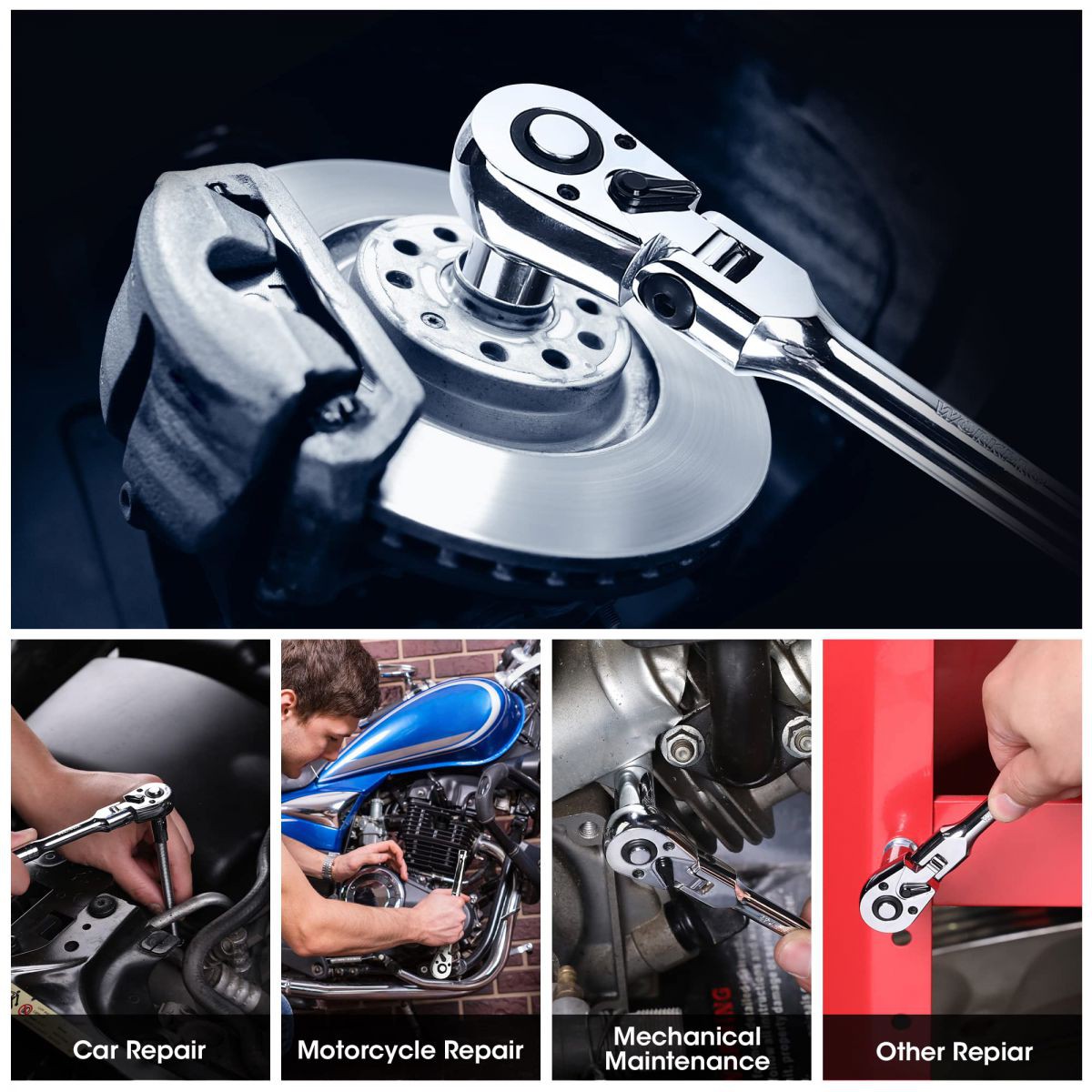 Ключ трещоточный  1/4" удлиненная с поворотной головкой WORKPRO