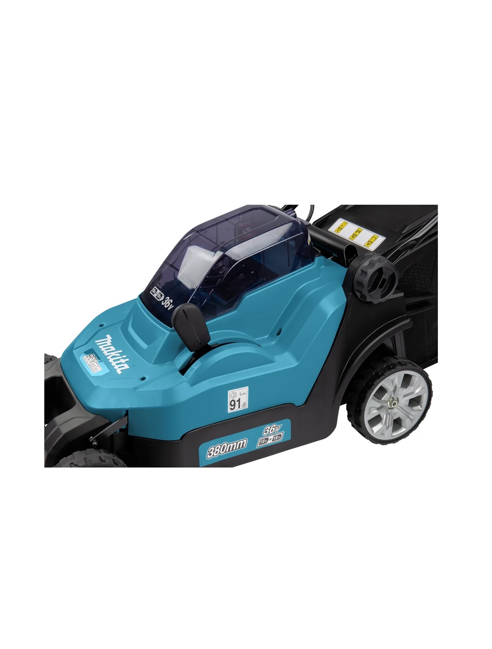 Газонокосилка аккумуляторная Makita DLM382CM2 LXT 2х18 В, 900 Вт, ширина 38 см, травосборник 40 л, 3в1, (2xBL1840B, DC18SH)