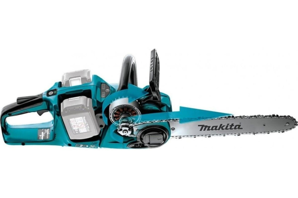 Пила цепная аккумуляторная Makita DUC355PT2 LXT BL 2х18В, 14"/35 см, 3/8", 1,1 мм, 20 м/с, (2xBL1850B,DC18RD), XPT