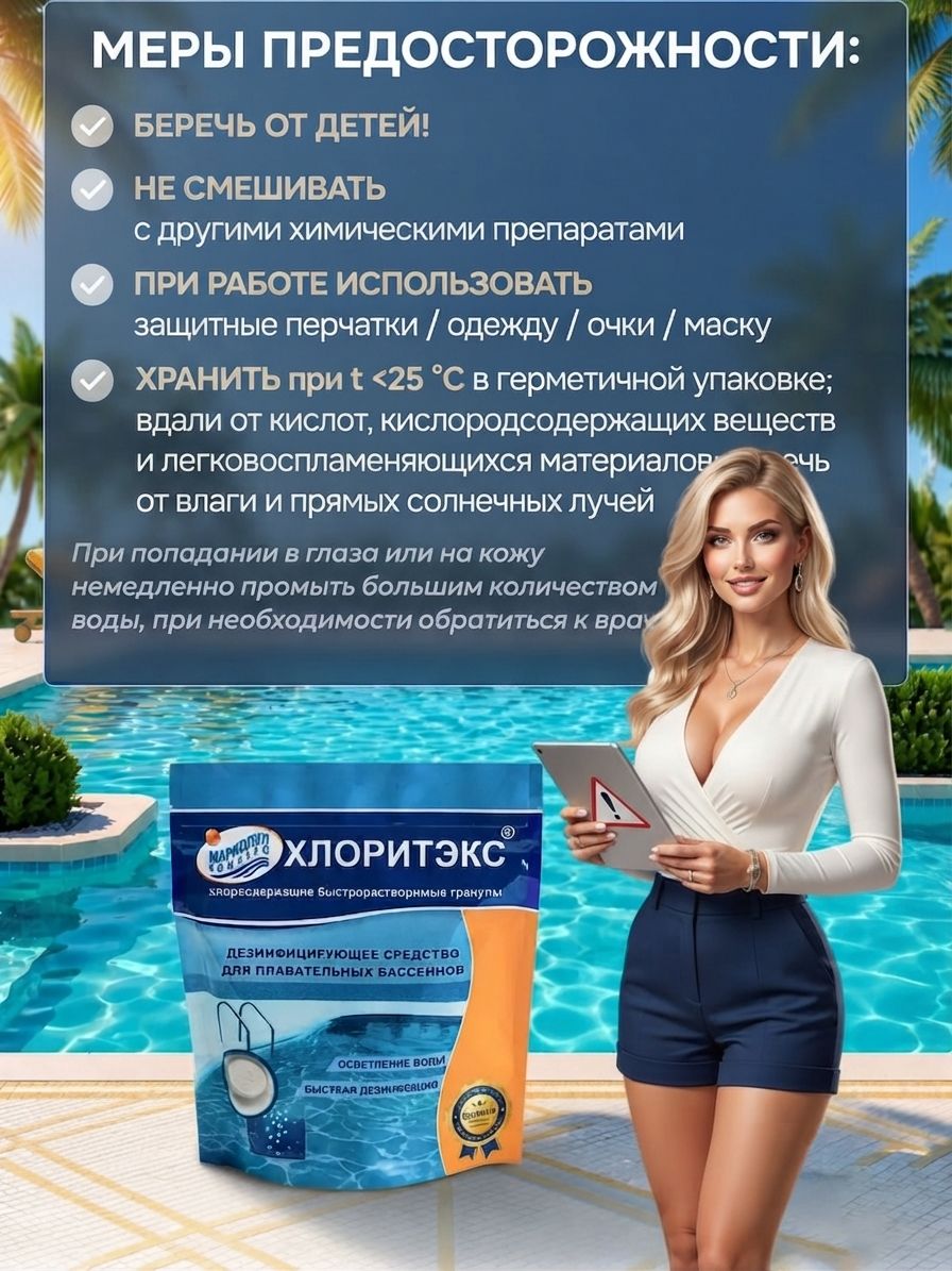 Средство для бассейна Маркопул ХЛОРИТЭКС, гранулы, 200 г