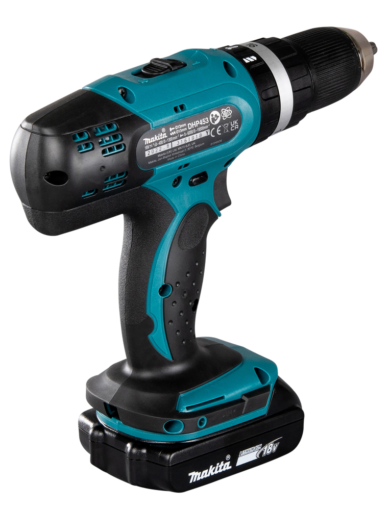 Ударная дрель-шуруповерт аккумуляторная Makita DHP453SYE LXT 18В, 2х1.5 Ач, 42 Нм, 1300 об/мин