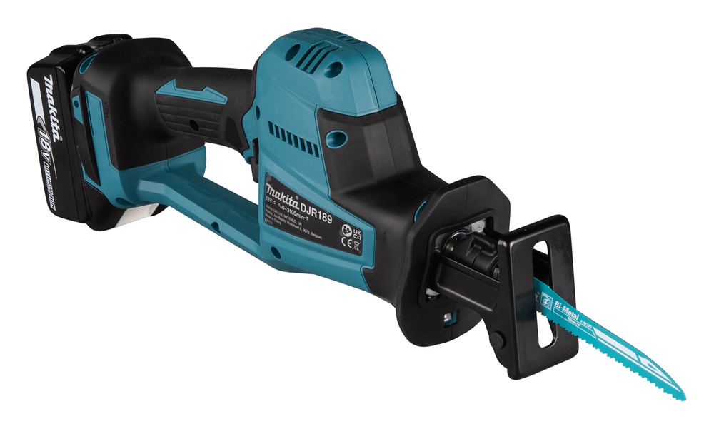 Пила сабельная аккумуляторная Makita DJR189Z LXT BL 18В, ход 22мм, рез 255мм, XPT, электрический тормоз, регулировка оборотов, поддержание оборотов под нагрузкой, бесключевая смена полотна, подсветка, без акб и ЗУ