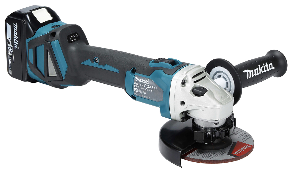 Угловая шлифмашина аккумуляторная Makita DGA511RT LXT 18В, 125 мм, 3000 - 8500 об/мин, 1х5.0 Ач Li-ion