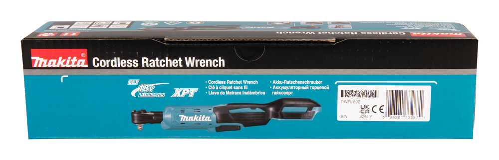 Угловой гайковерт трещетка аккумуляторный Makita DWR180Z LXT 18В, 3/8\" и 1/4\", 47.5 Нм, 0 – 800 об/мин, без акб и ЗУ