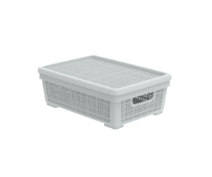 Плетёная корзина для хранения с крышкой «Лён» 11 л (400х284х137 мм) серый