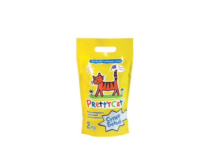 PrettyCat наполнитель комкующийся для кошачьих туалетов Cупер белый с ароматом лаванды 2 кг