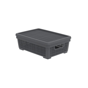 Плетёная корзина для хранения с крышкой «Лён» 11 л (400х284х137 мм) графит