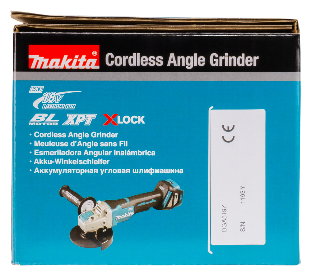 Угловая шлифмашина аккумуляторная с системой крепления диска X-Lock Makita DGA519Z LXT 18В, 125 мм, 3000 - 8500 об/мин, без акб и ЗУ