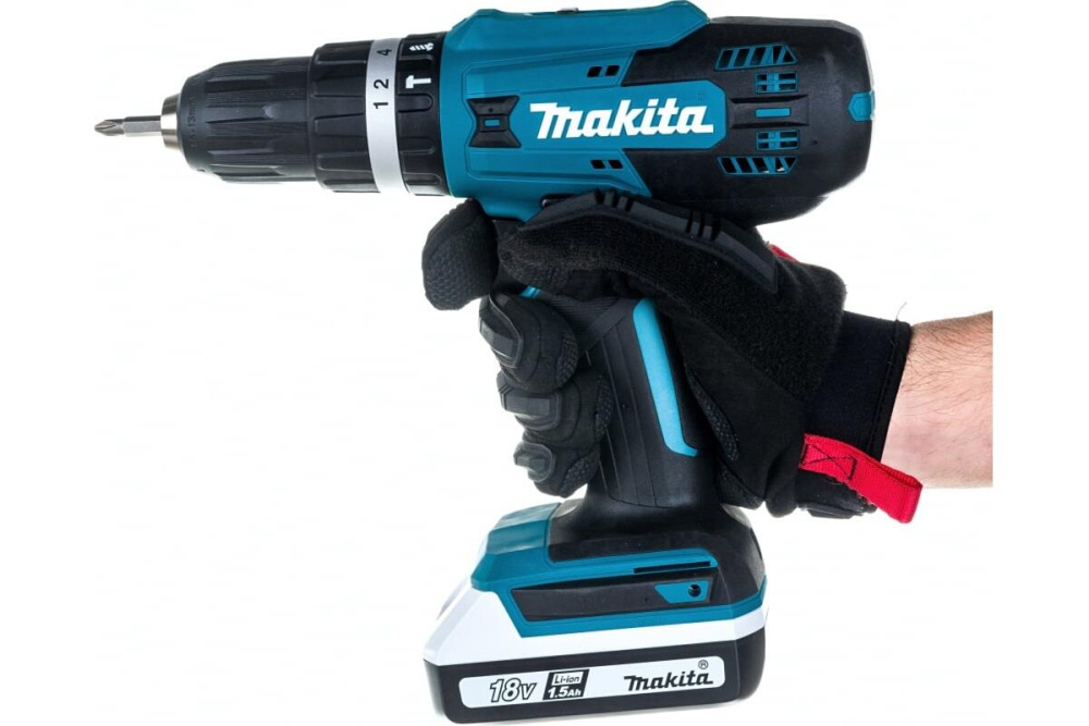 Ударная дрель-шуруповерт аккумуляторная Makita HP488DWE G-серия 18В, 2х1.5 Ач, 42 Нм, 1400 об/мин