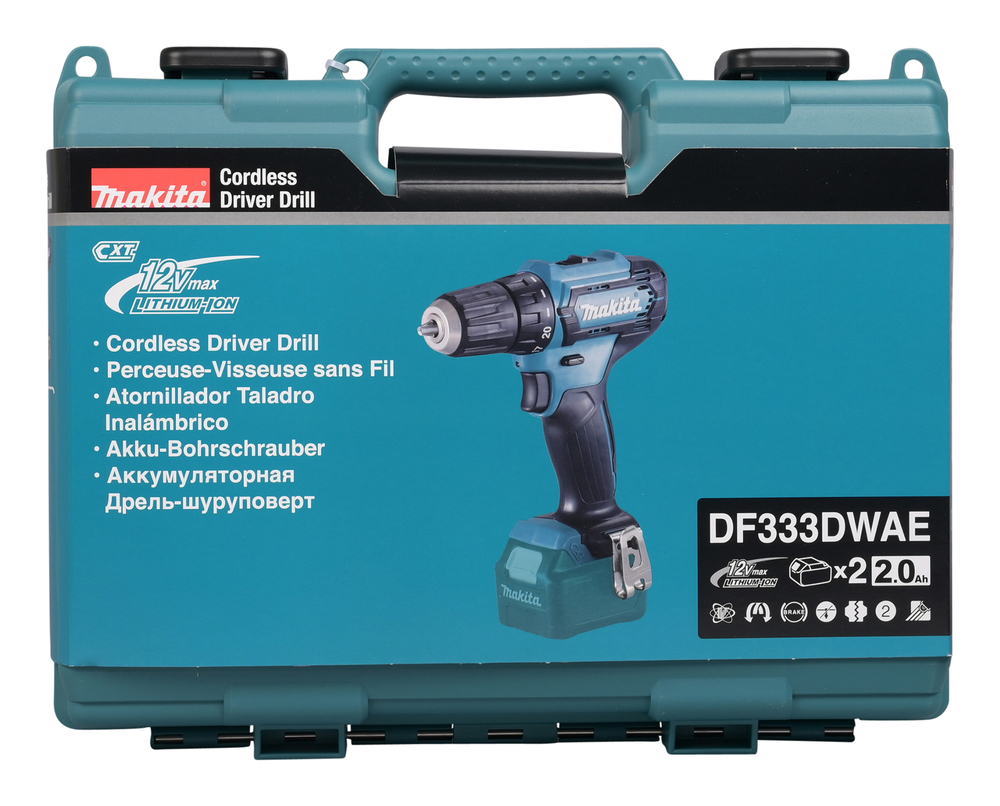 Дрель-шуруповерт аккумуляторная Makita DF333DWAE CXT 12В, 2х2.0 Ач Li-ion, 30 Нм, 1700 об/мин