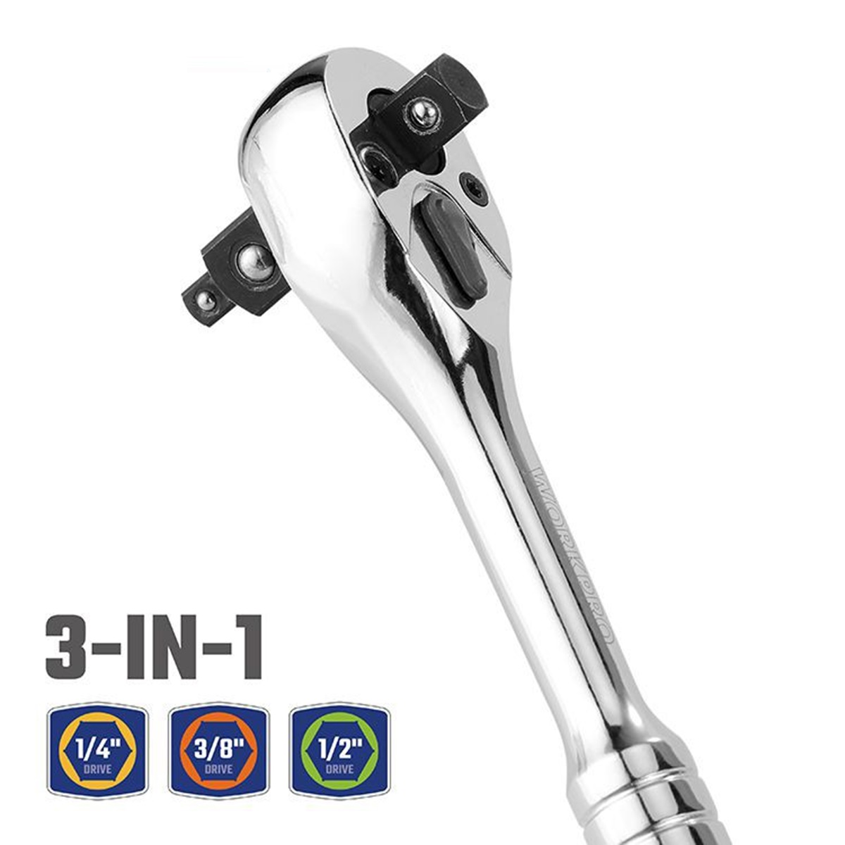 Ключ трещоточный 3 в 1 (1/4", 3/8", 1/2"; 72T) WORKPRO