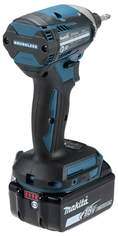 Шуруповерт ударный аккумуляторный Makita DTD154RFE LXT 18В, 2х3.0 Ач, 1/4\", 175 Нм, 3600 об/мин