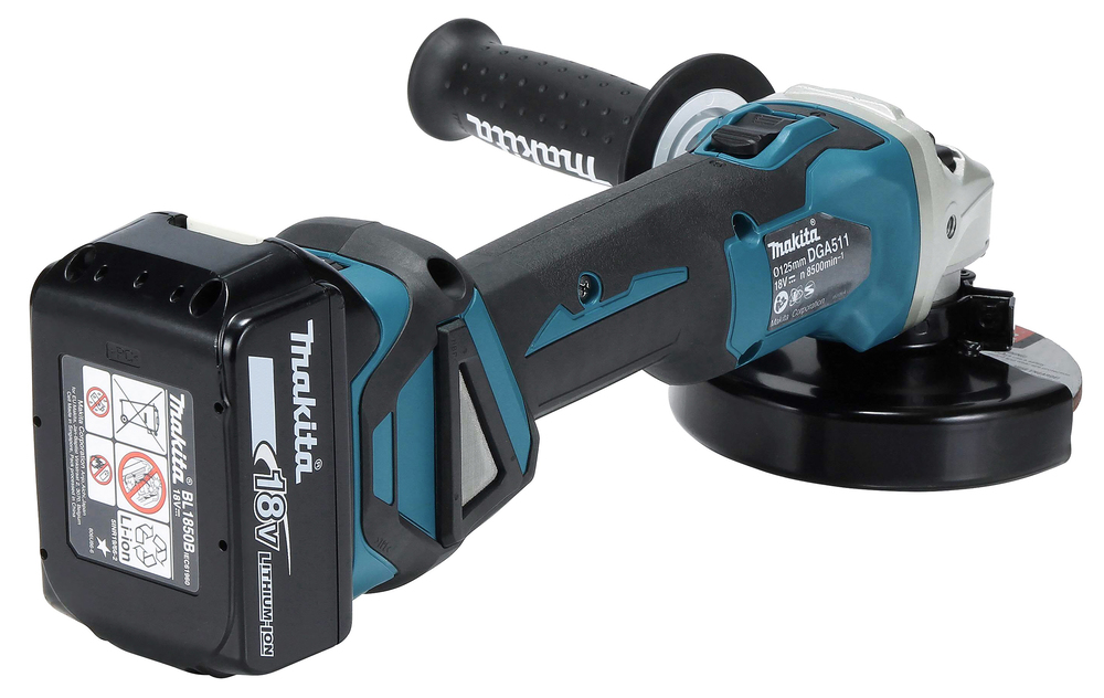 Угловая шлифмашина аккумуляторная Makita DGA511RT LXT 18В, 125 мм, 3000 - 8500 об/мин, 1х5.0 Ач Li-ion
