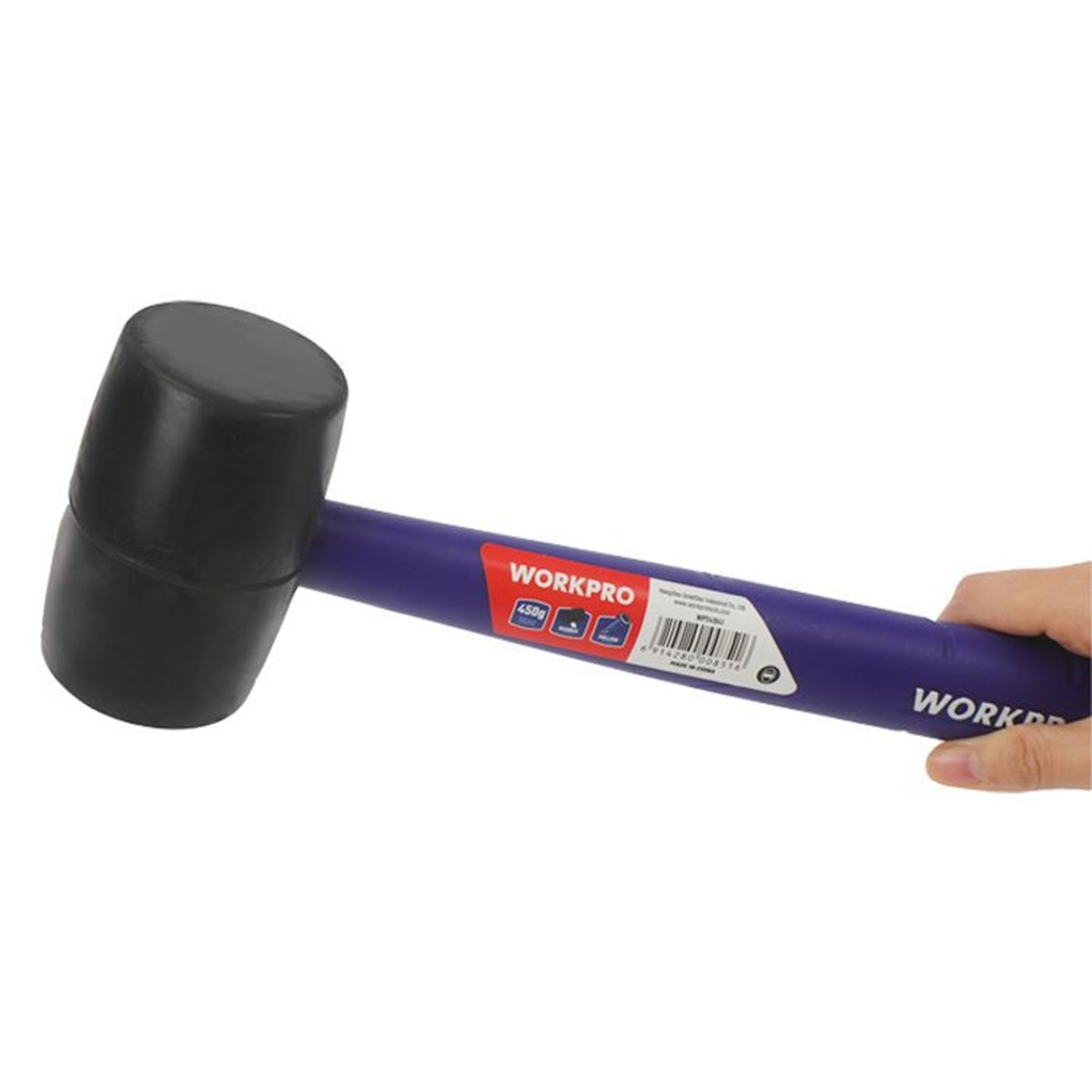 Киянка с пластиковой рукояткой 450г резиновая черная WORKPRO