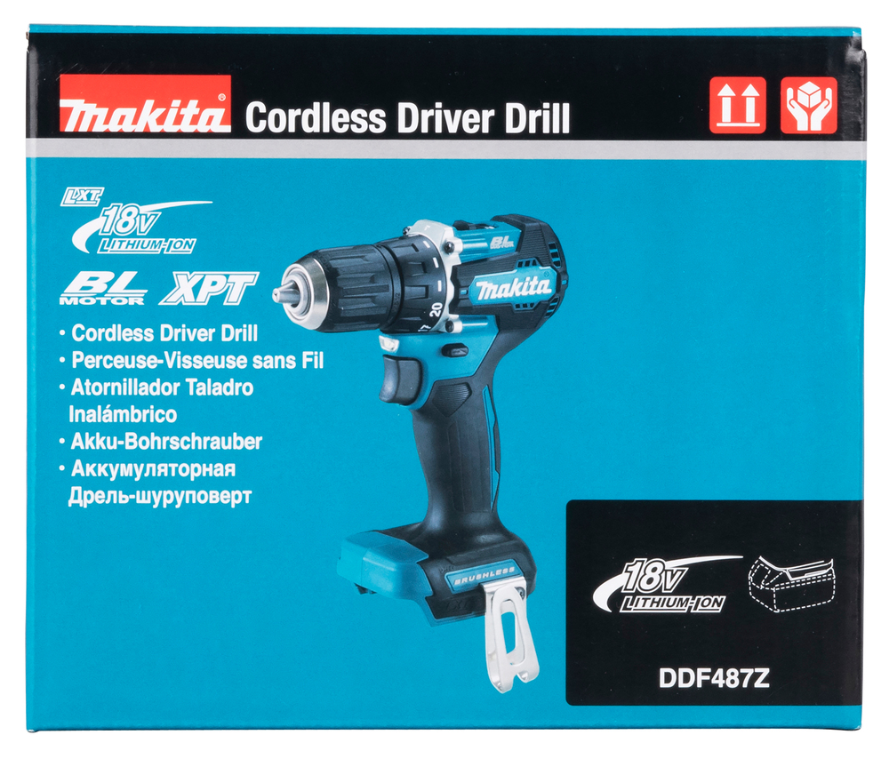Дрель-шуруповерт аккумуляторная Makita DDF487Z LXT BL 18В, 40 Нм, 1700 об/мин, без акб и ЗУ
