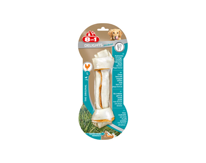 8in1 DENTAL DELIGHTS L косточка с куриным мясом для крупных собак с минералами 21 см
