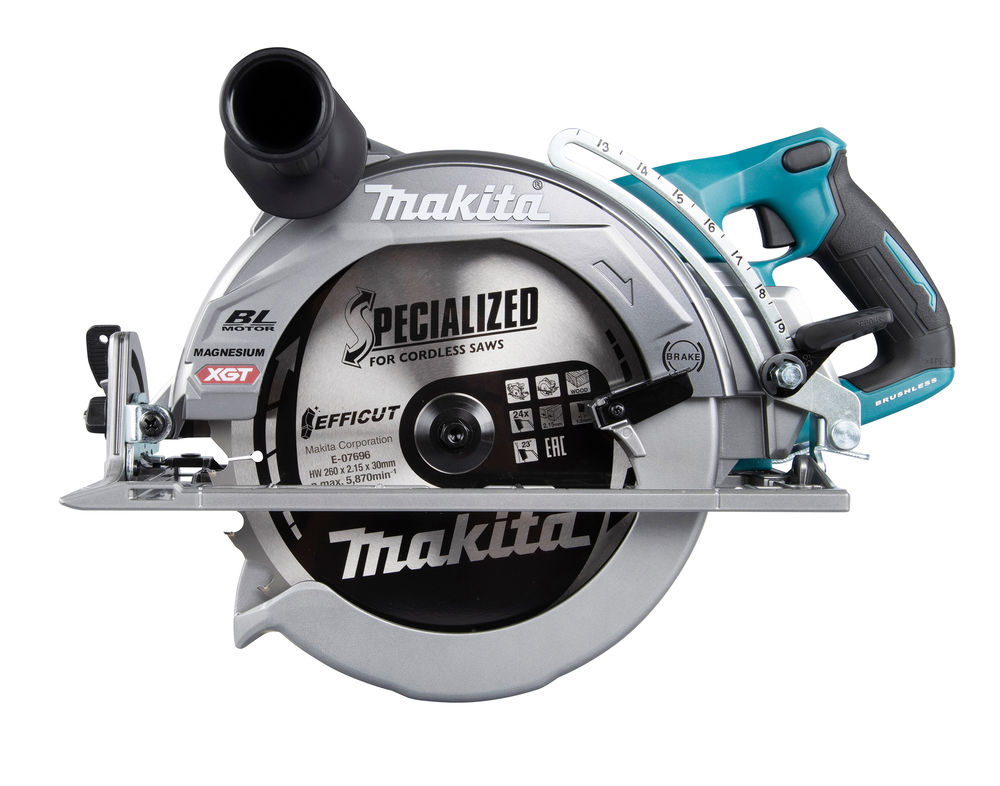 Пила дисковая аккумуляторная с задней рукояткой Makita RS002GZ XGT 40В, 260 мм, 4000 об/мин, без акб и ЗУ