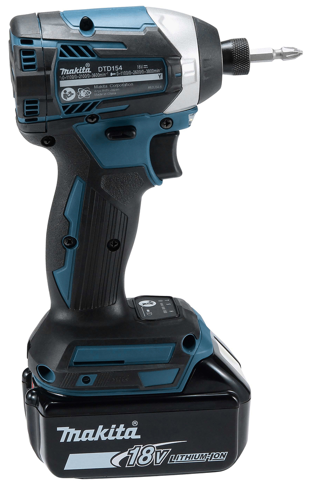 Шуруповерт ударный аккумуляторный Makita DTD154RFE LXT 18В, 2х3.0 Ач, 1/4\", 175 Нм, 3600 об/мин