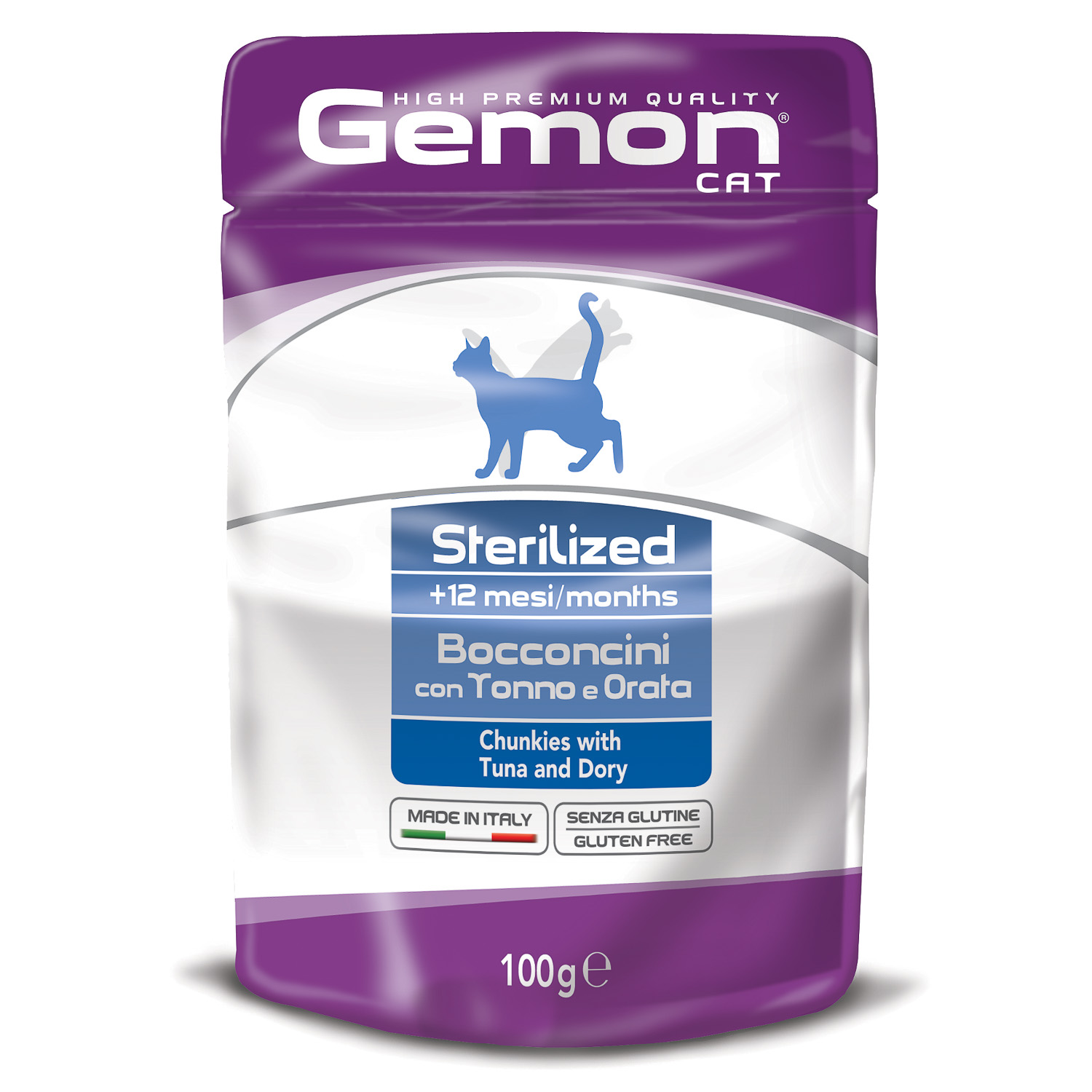 Gemon Cat Pouch Sterilised паучи для стерилизованных кошек кусочки тунца с рыбой дори 100г
