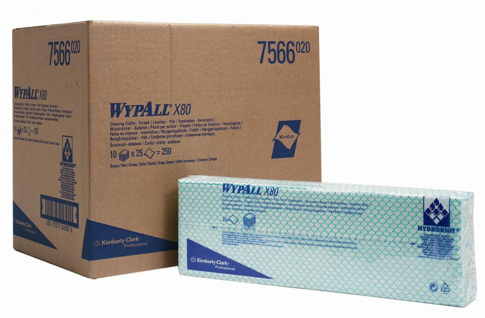 Протирочный материал в пачках Kimberly-Clark WypAll X80 7566, зеленый
