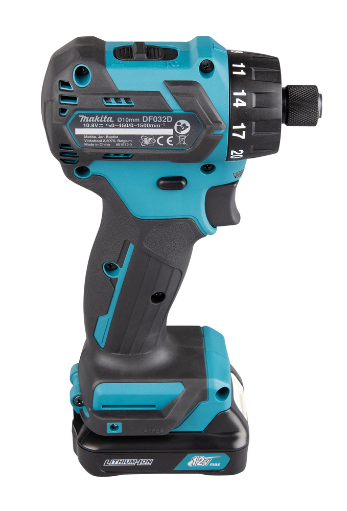 Дрель-шуруповерт аккумуляторная Makita DF032DWME CXT 10.8В, 2х4.0 Ач Li-ion, 35 Нм, 1500 об/мин