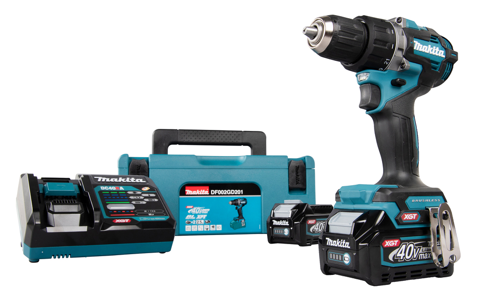 Дрель-шуруповерт аккумуляторная Makita DF002GD201 XGT 40В, 2х2.5 Ач Li-ion, 65 Нм, 2200 об/мин