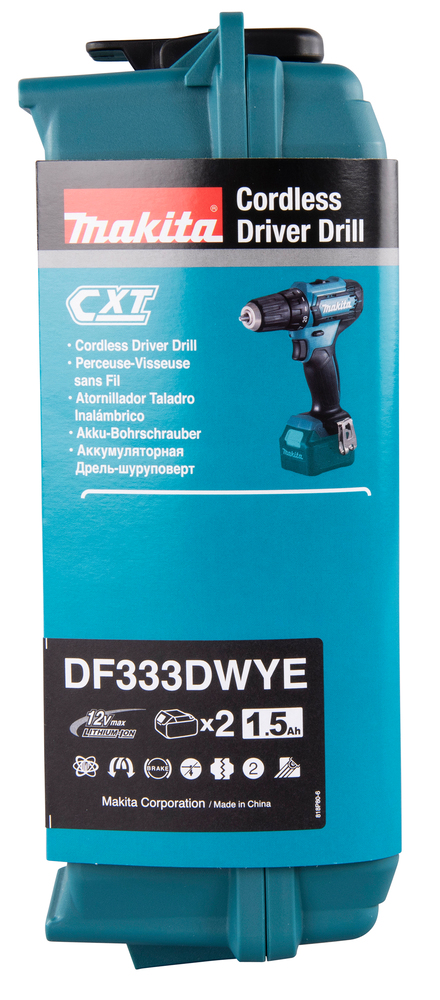 Дрель-шуруповерт аккумуляторная Makita DF333DWYE CXT 12В, 2х1.5 Ач Li-ion, 30 Нм, 1700 об/мин