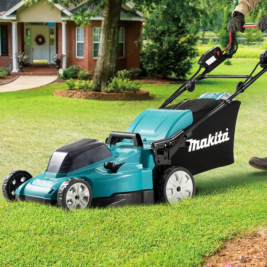 Газонокосилка аккумуляторная Makita DLM481CT2 LXT 2х18В, 860 Вт, 48 см, 62 л 2,5-5 км/ч, 4в1, XPT, (2xBL1850B, DC18SH)