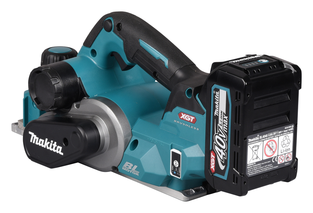 Рубанок аккумуляторный  Makita KP001GZ б\щет, 40В, XGT, 15000 об\м, ширина 82 мм, глуб. 4 мм, 3.7 кг, XPT, AWS, без акб и ЗУ