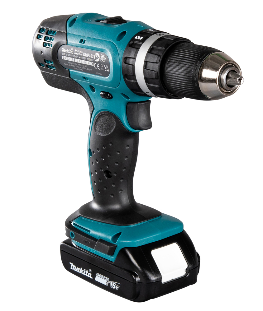 Ударная дрель-шуруповерт аккумуляторная Makita DHP453SYE LXT 18В, 2х1.5 Ач, 42 Нм, 1300 об/мин