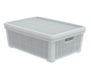 Плетёная корзина для хранения с крышкой «Лён» 35 л (568х400х203 мм) серый