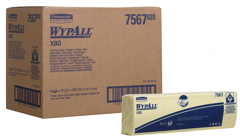 Протирочный материал в пачках Kimberly-Clark WypAll X80 7567, желтый