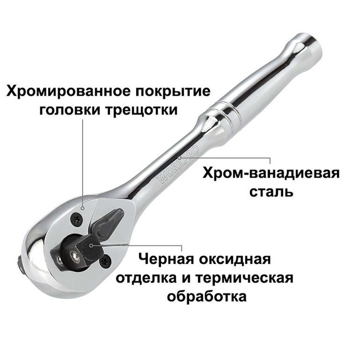 Ключ трещоточный 3 в 1 (1/4", 3/8", 1/2"; 72T) WORKPRO