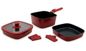 Набор посуды BoOhgle (бордовый) 5 в 1 со съемной ручкой c антипригарным керамическим покрытием