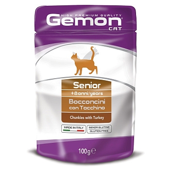 Gemon Cat Pouch паучи для пожилых кошек кусочки индейки 100г