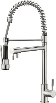 СМЕСИТЕЛЬ ДЛЯ КУХНИ LEDEME L76005-2 ВЫДВИЖНАЯ ЛЕЙКА, НЕРЖАВЕЮЩАЯ СТАЛЬ