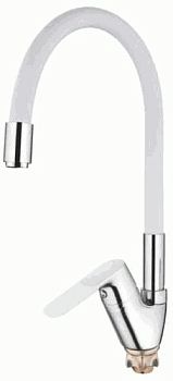 СМЕСИТЕЛЬ ДЛЯ КУХНИ LEDEME L4153-3, ГИБКИЙ ИЗЛИВ БОКОВОЙ, БЕЛЫЙ