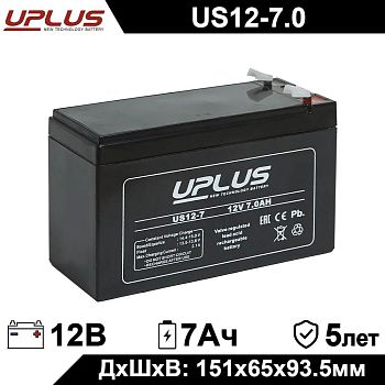 Аккумулятор UPLUS US12-7 12В 7Ач 151x65x93,5 мм Прямая полярность